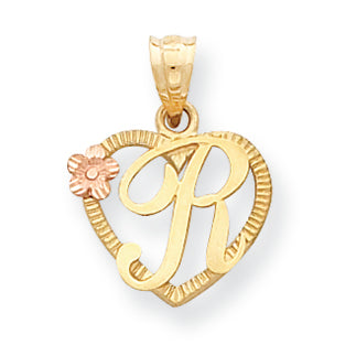 14K Gold Two-Tone Initial R in Heart Charm