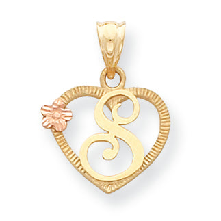 14K Gold Two-Tone Initial S in Heart Charm