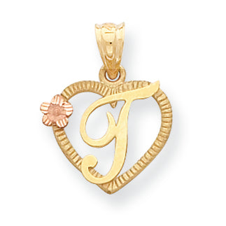 14K Gold Two-Tone Initial T in Heart Charm
