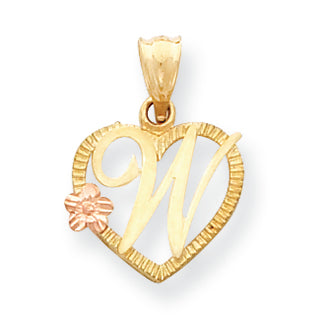14K Gold Two-Tone Initial W in Heart Charm