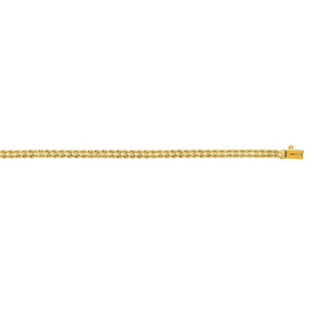 14K Solid Yellow Gold Double Line Bracelet 3mm thick 7 Inches