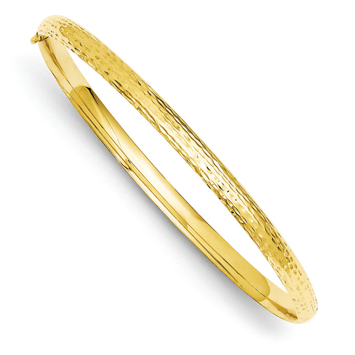 14K Gold 2/16 Diamond-cut Fancy Hinged Bangle Bracelet
