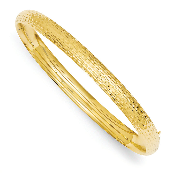 14K Gold 4/16 Diamond-cut Fancy Hinged Bangle Bracelet