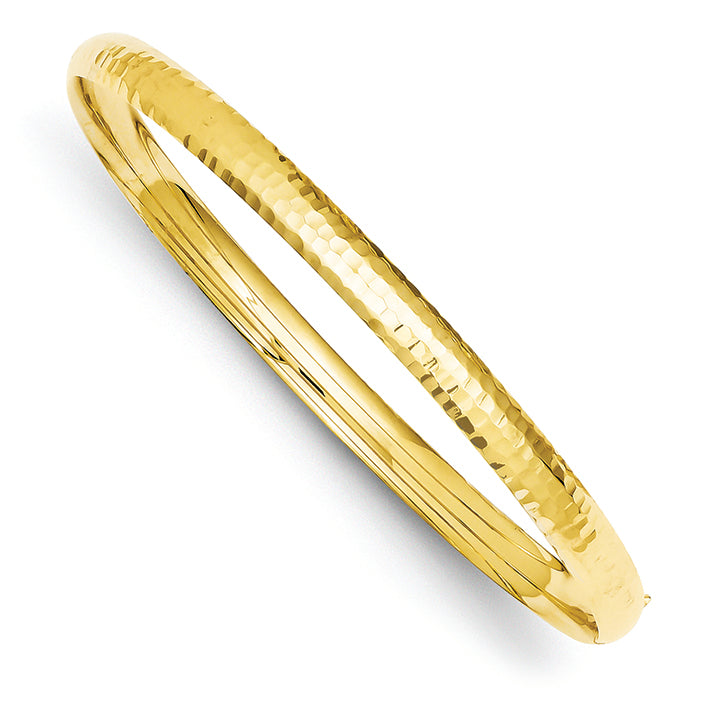 14K Gold 3/16 Fancy Hammered Hinged Bangle Bracelet