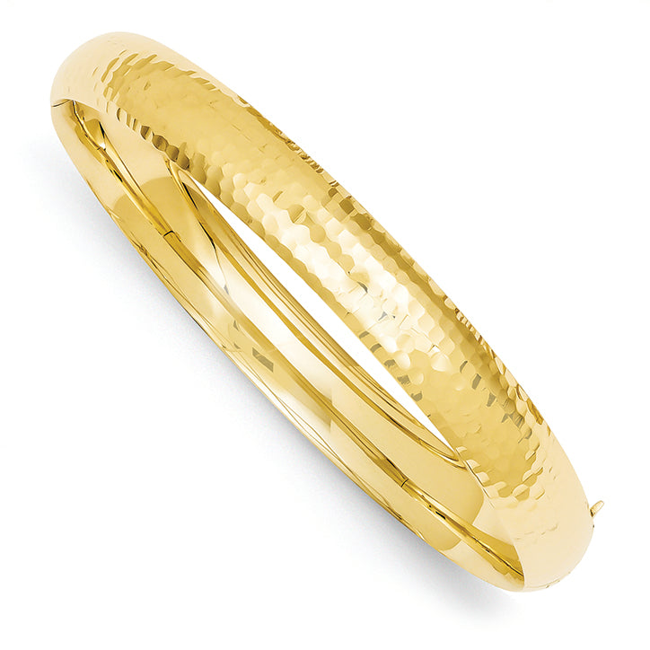 14K Gold 5/16 Hammered Fancy Hinged Bangle Bracelet