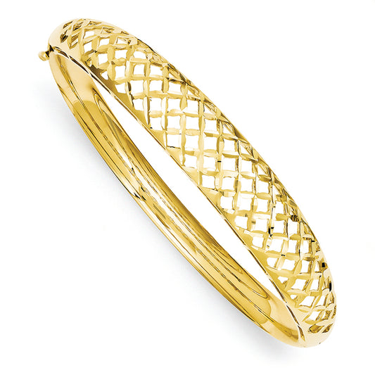 14K Gold 6.25-12.5mm Graduated Fancy Weave Hinged Bangle Bracelet