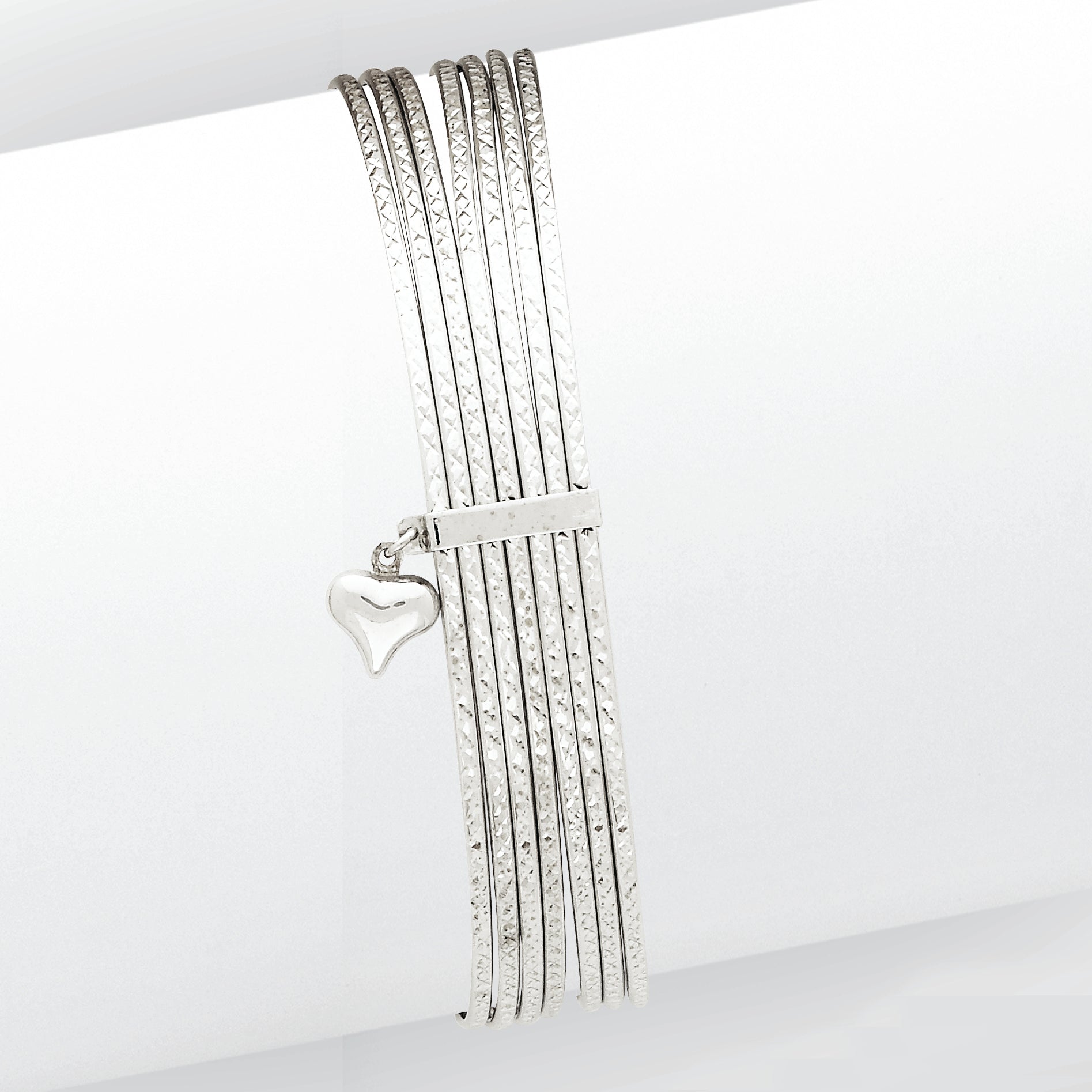 14K White Gold D/C Slip On 7 Bangles