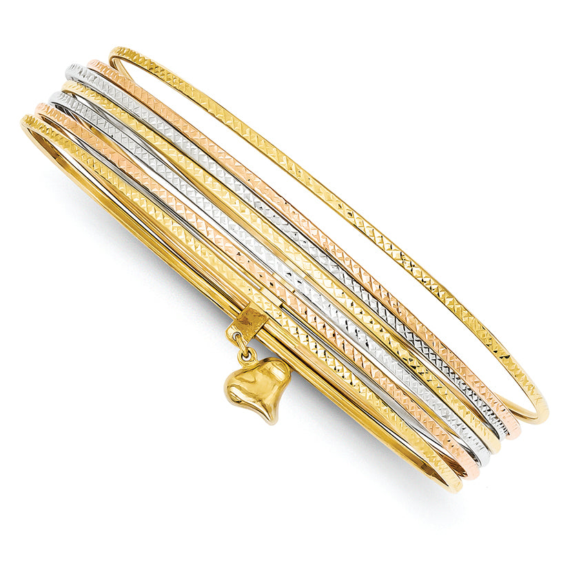 14K Gold Tri-color Slip On 7 Bangles