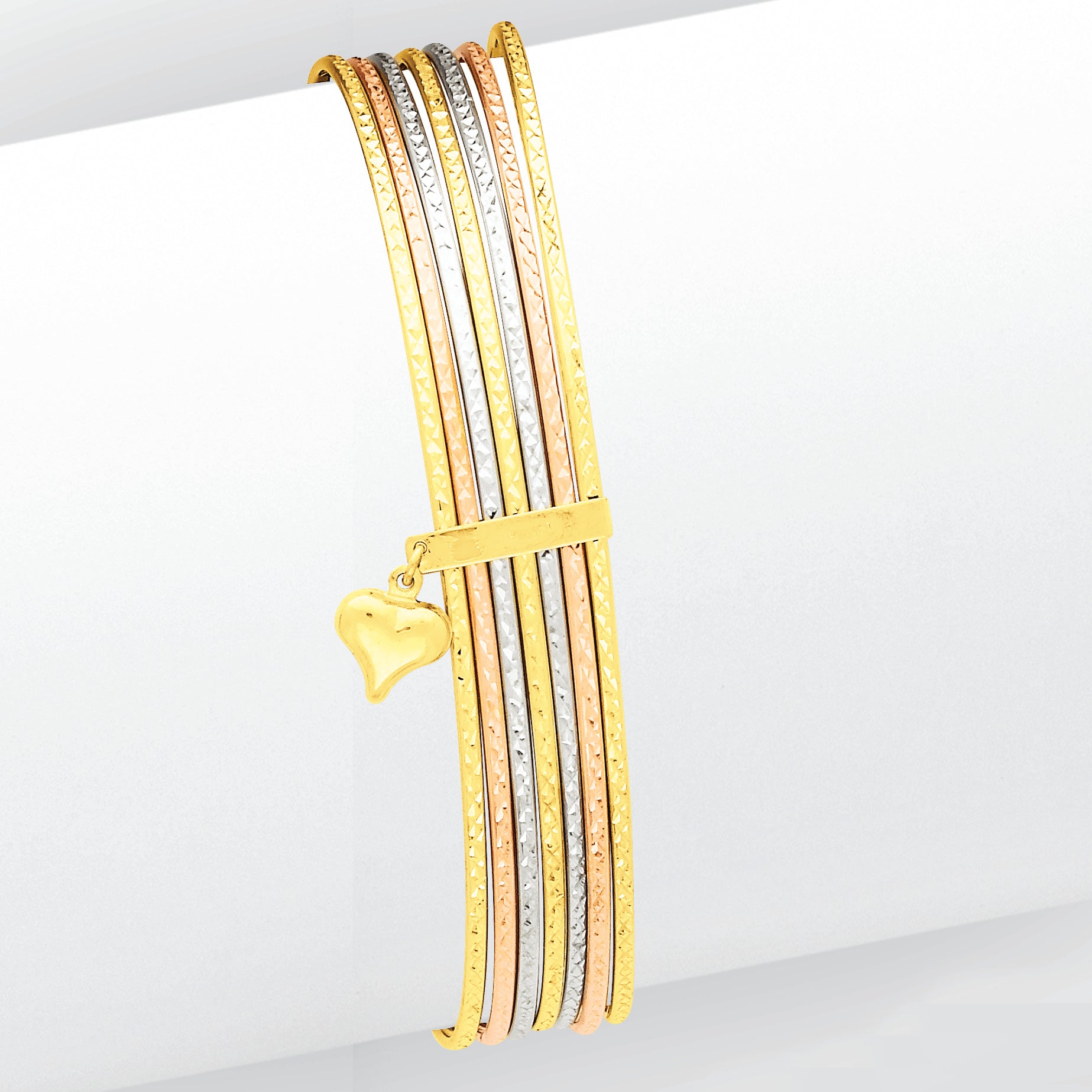 14K Gold Tri-color Slip On 7 Bangles