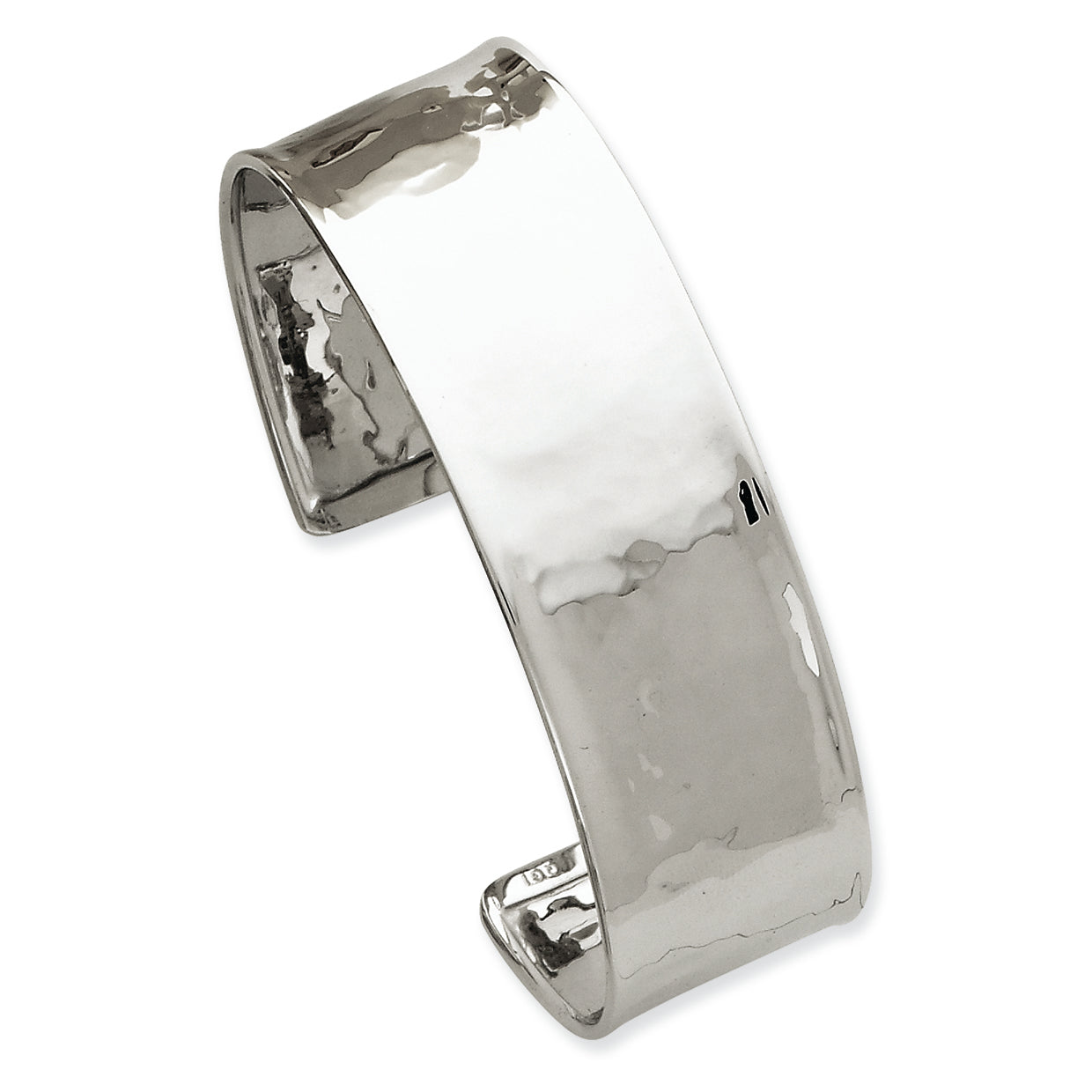14K White Gold 19mm Lightly Hammered Polished Bangle