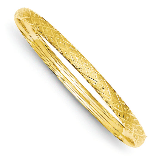 14K Gold 3/16 Diamond-cut Fancy Hinged Bangle Bracelet