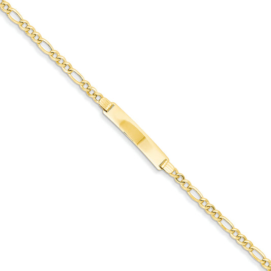 14K Gold Polished ID with Hollow Link Bracelet 7 Inches