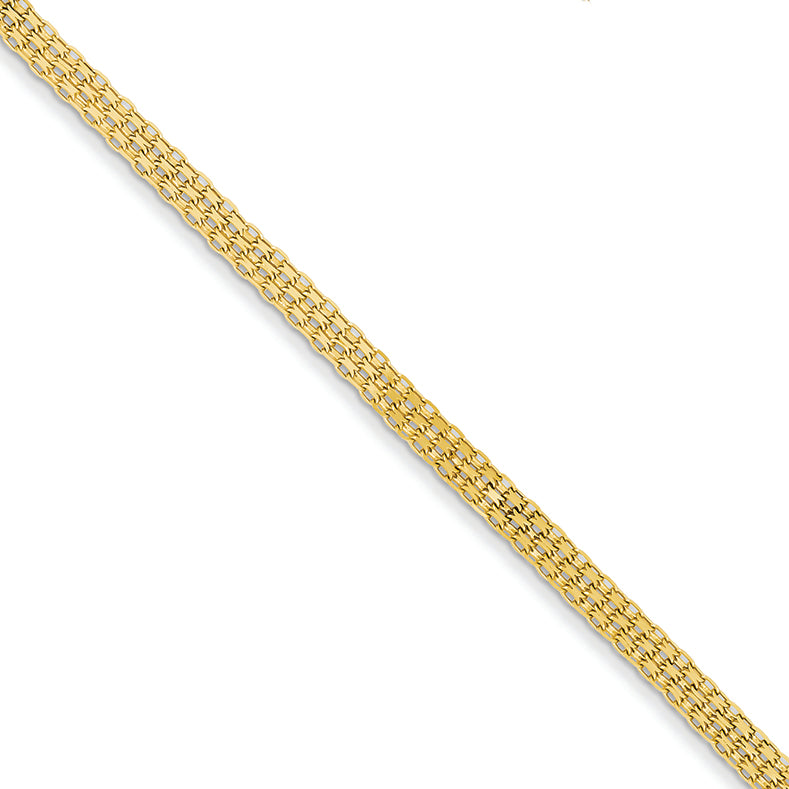 14K Gold 4mm Double Long Link Handmade Flat Bracelet 7 Inches