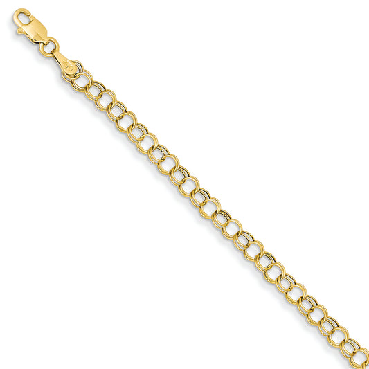 14K Gold Hollow Double Link Charm Bracelet 8 Inches