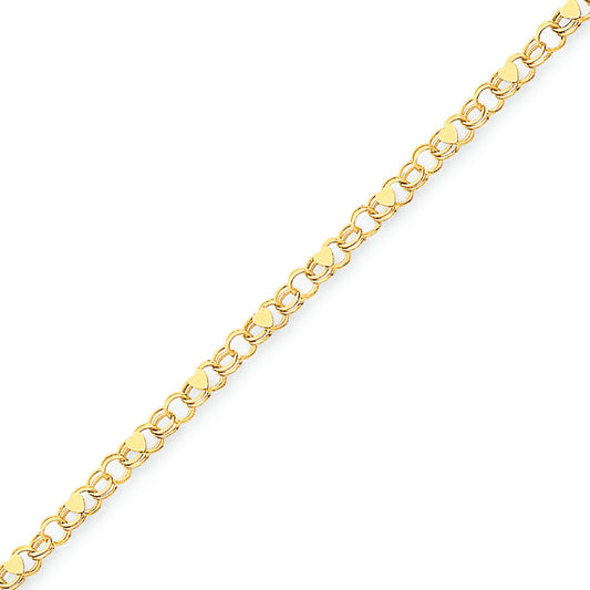14K Gold Double Link with Hearts Charm Bracelet 8 Inches
