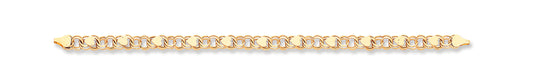 14K Gold Double Link with Hearts Charm Bracelet 7 Inches