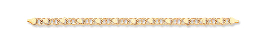 14K Gold Double Link with Hearts Charm Bracelet 8 Inches