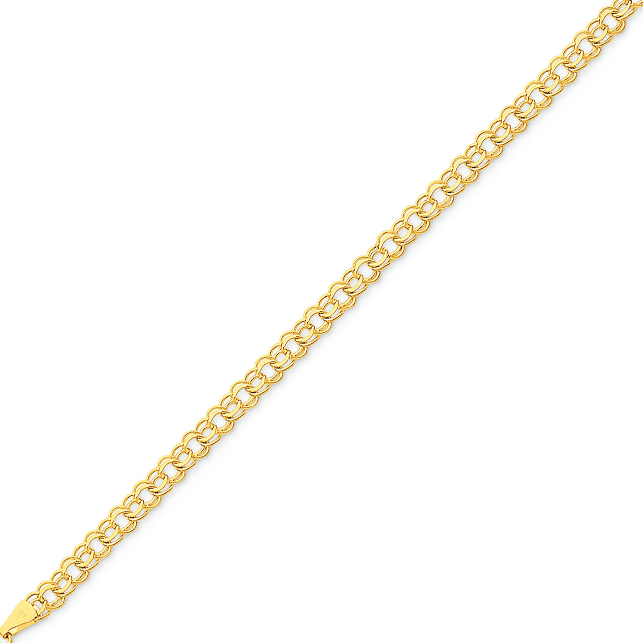 14K Gold Double Link Charm Bracelet 7 Inches