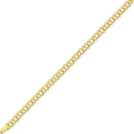 14K Gold Double Link Charm Bracelet 7 Inches