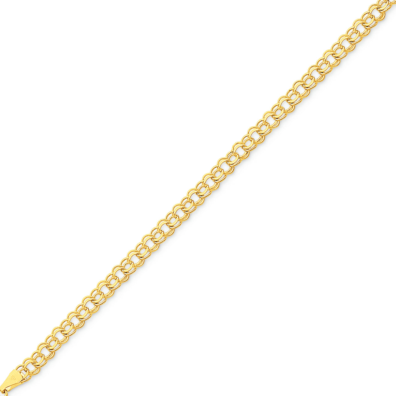 14K Gold Double Link Charm Bracelet 8 Inches