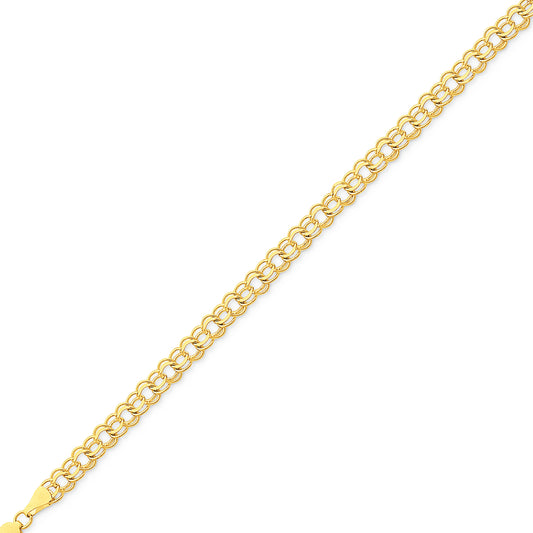 14K Gold Double Link Charm Bracelet 7 Inches