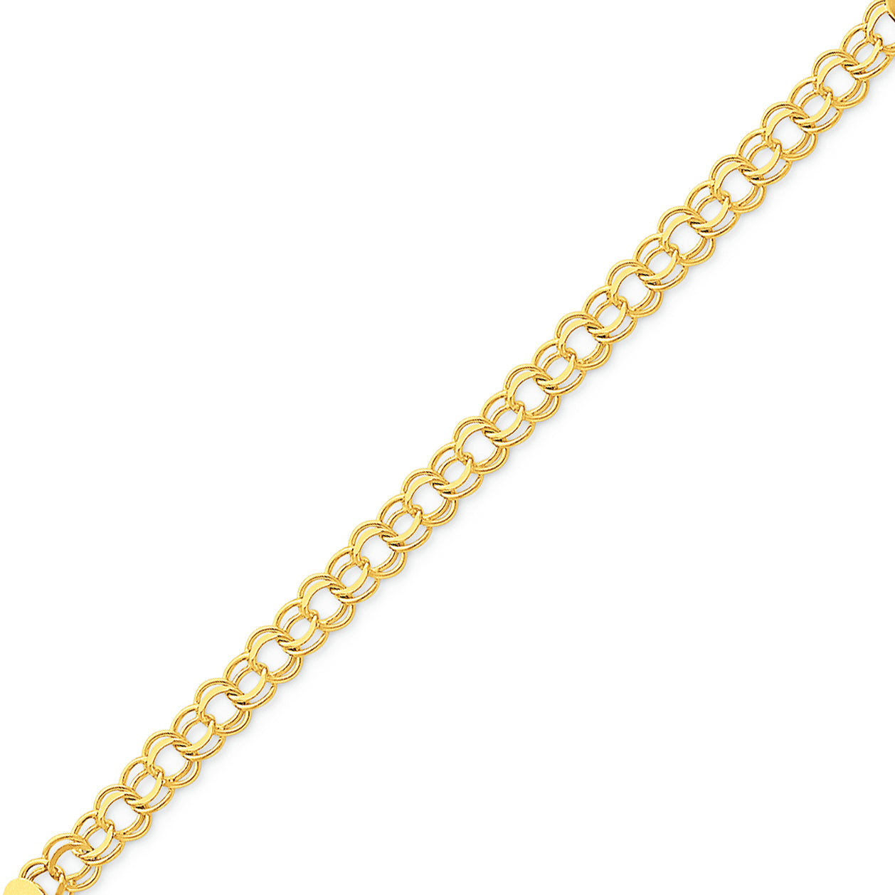 14K Gold Double Link Charm Bracelet 8 Inches