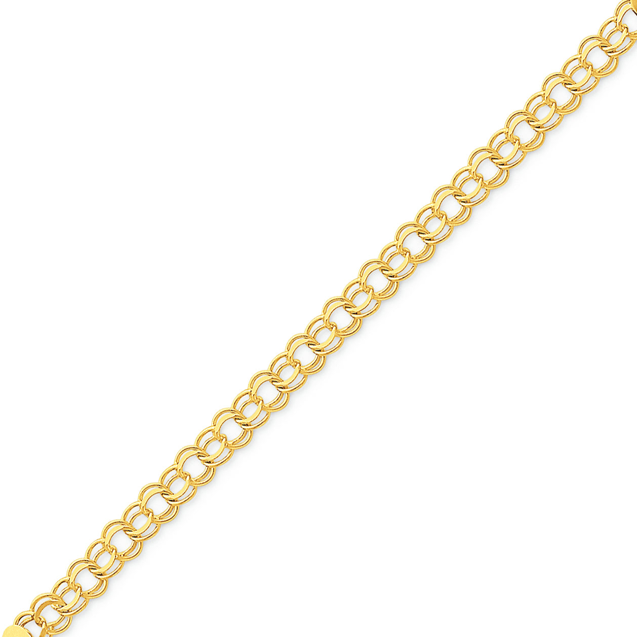 14K Gold Doubl Link Charm Bracelet 7 Inches