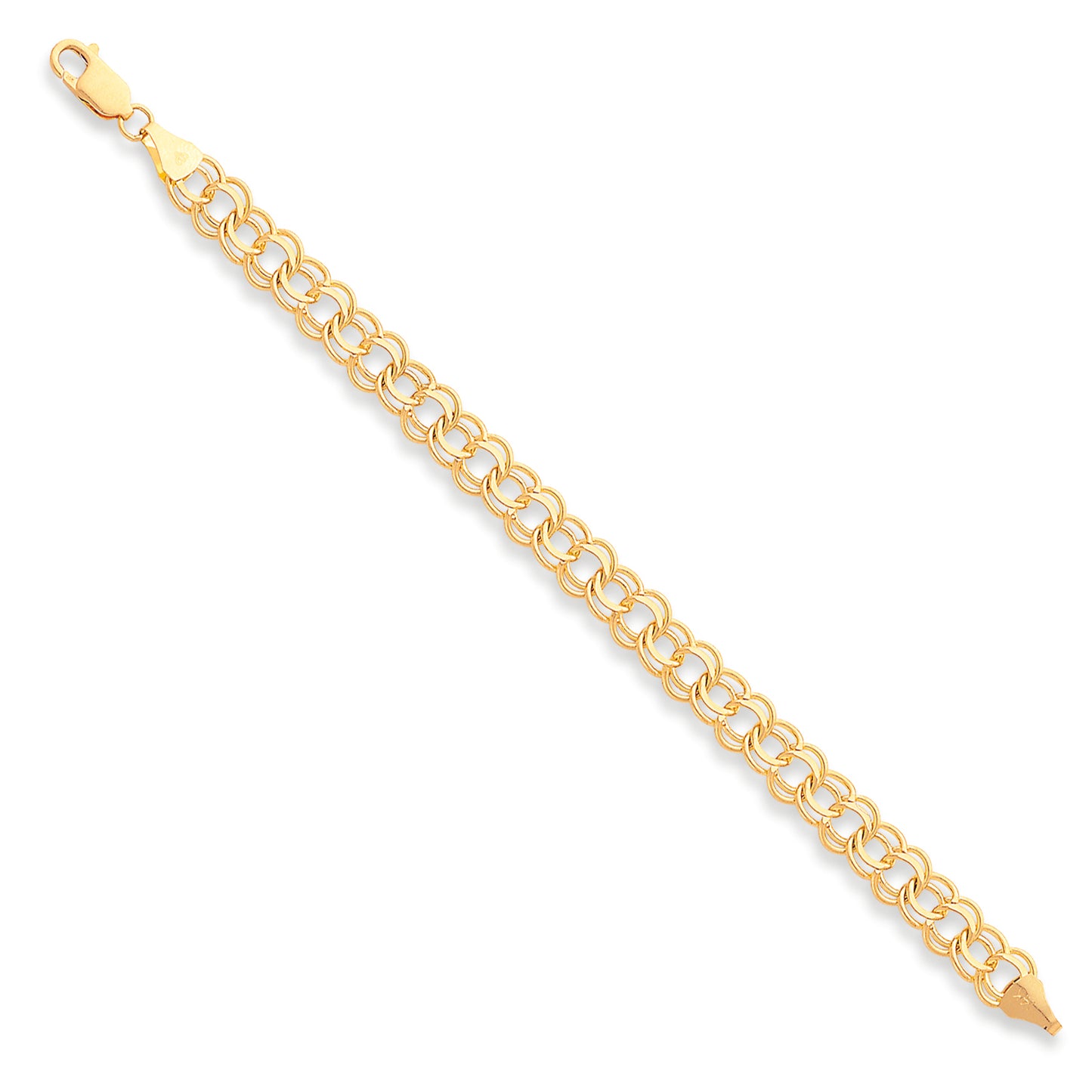 14K Gold Double Link Charm Bracelet 7 Inches