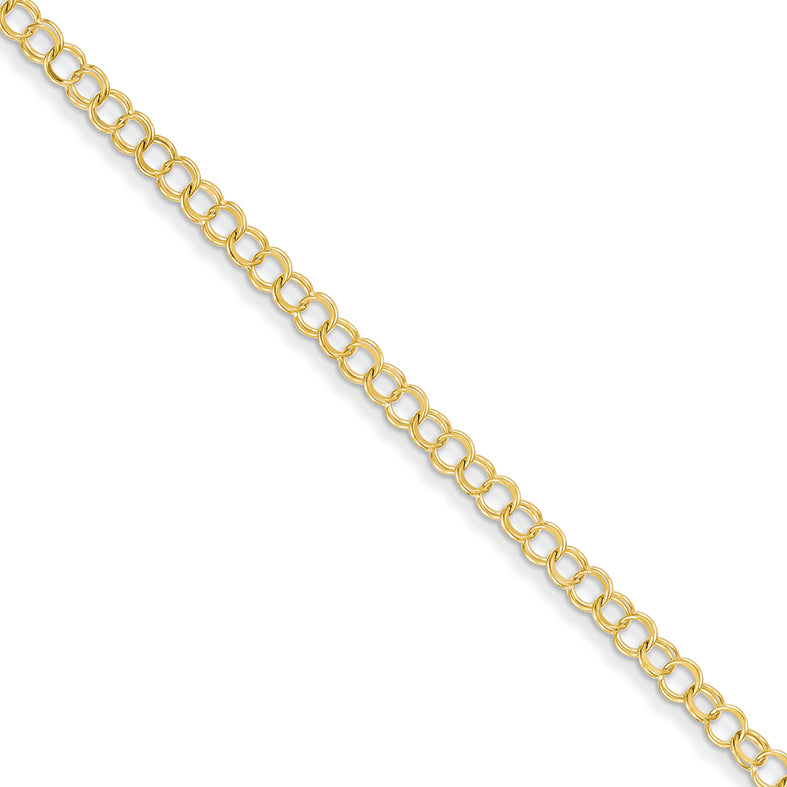 14K Gold Solid Double Link Charm Bracelet 7 Inches