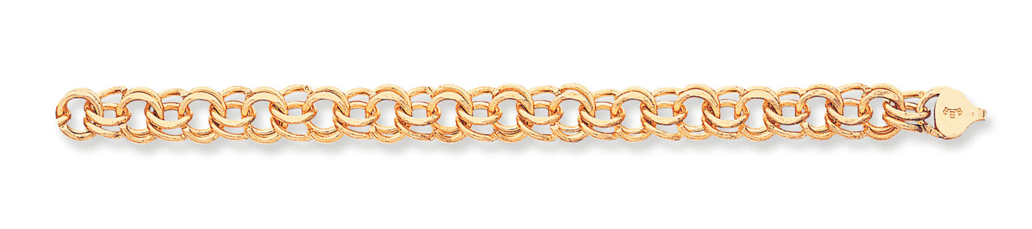 14K Gold Double Link Charm Bracelet 7 Inches