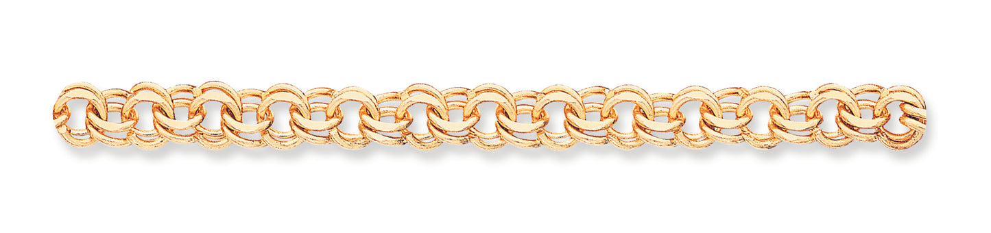 14K Gold Double Link Charm Bracelet 8 Inches