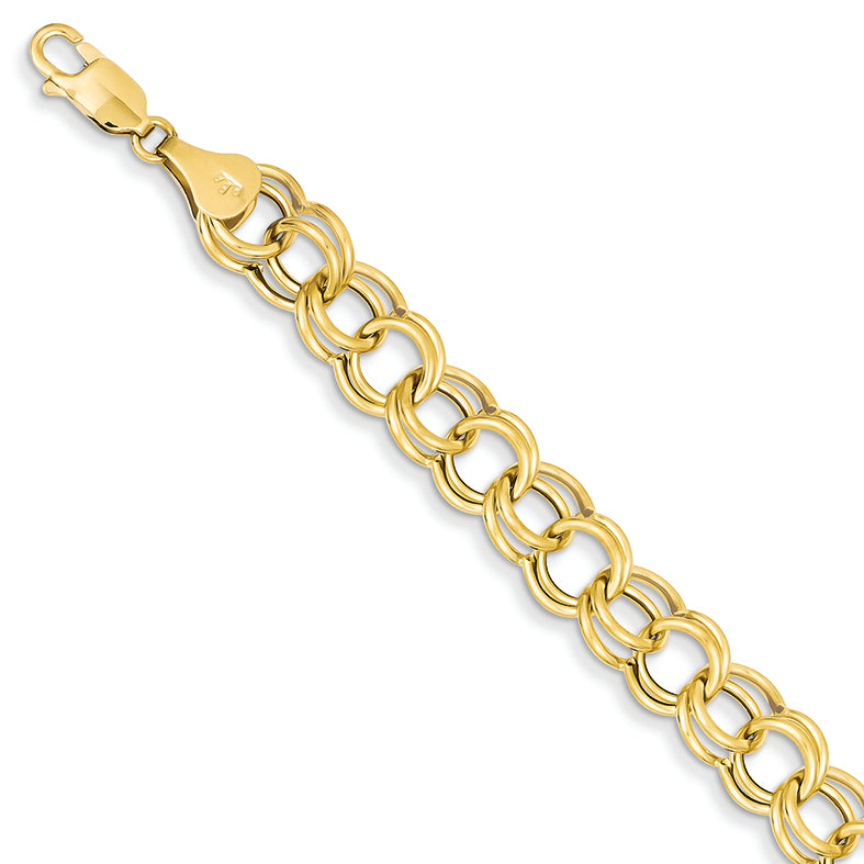 14K Gold Hollow Double Link Charm Bracelet 8 Inches