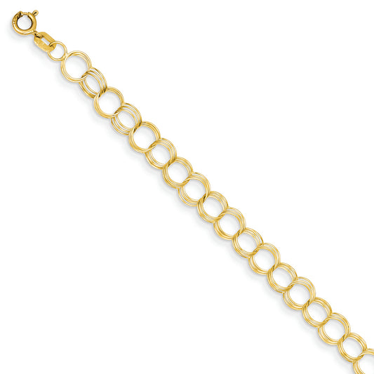 14K Gold Solid Triple Link Charm Bracelet 8 Inches