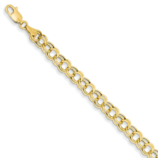 14K Gold Hollow Double Link Charm Bracelet 7 Inches