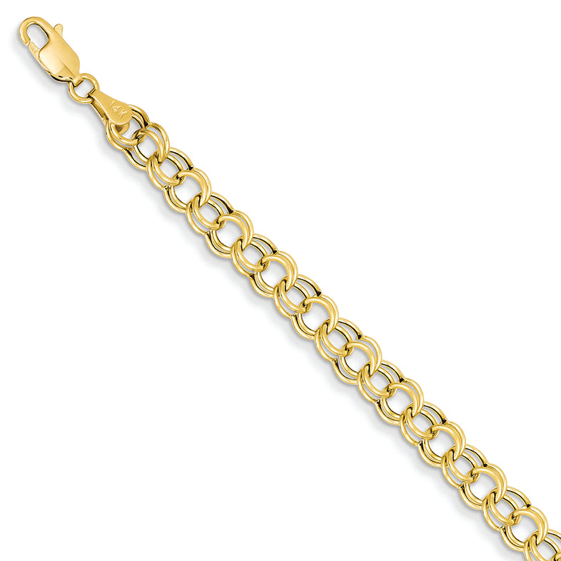 14K Gold Hollow Double Link Charm Bracelet 8 Inches