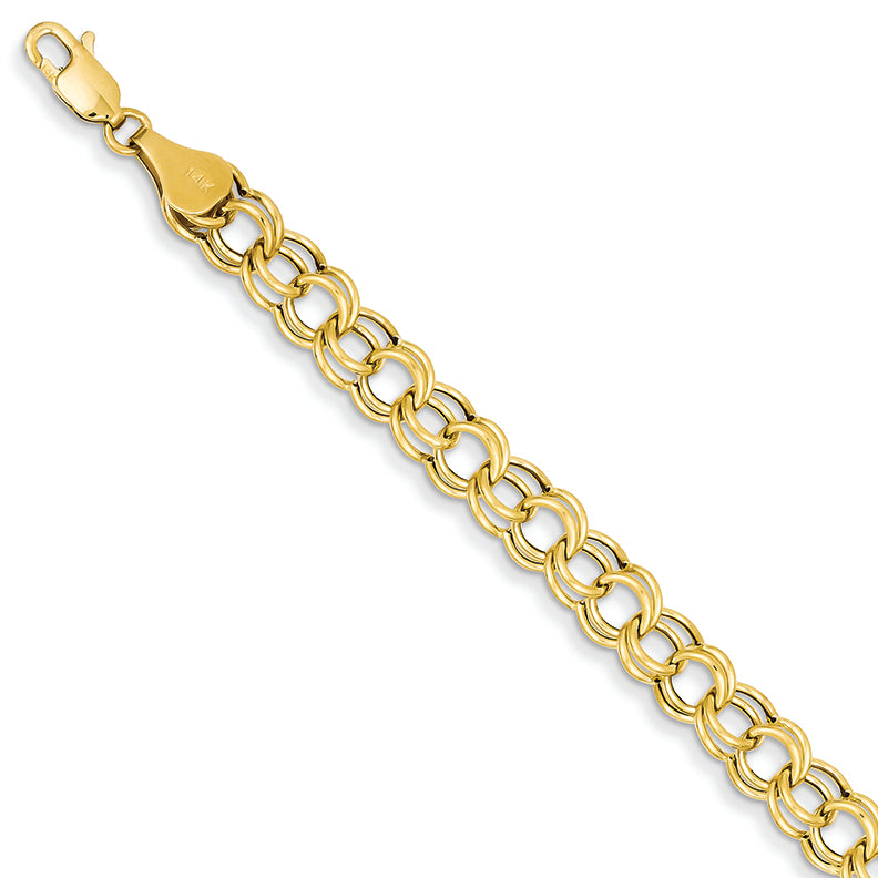 14K Gold Hollow Double Link Charm Bracelet 7 Inches