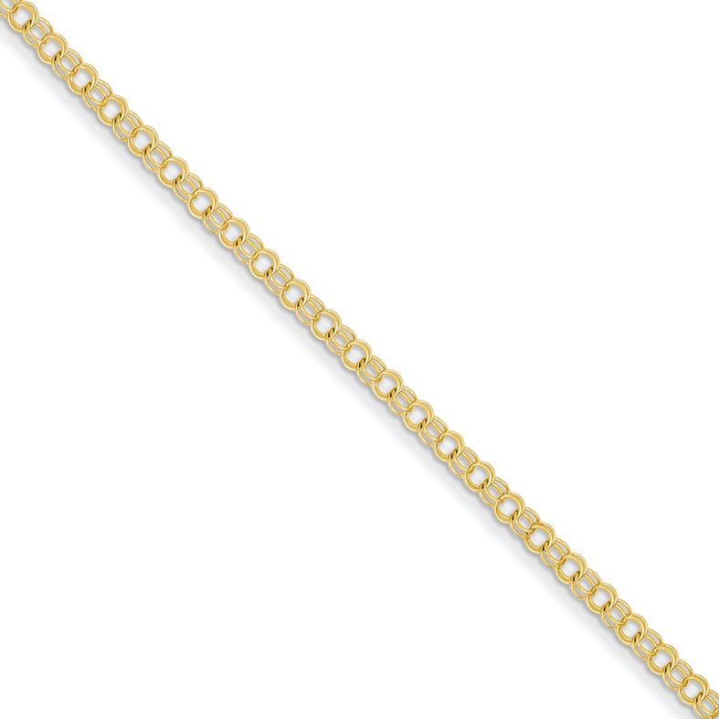 14K Gold 3mm Solid Double Link Charm Bracelet 7 Inches