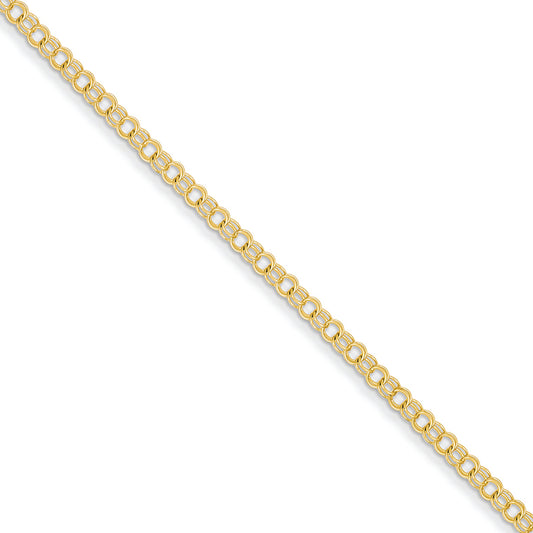 14K Gold 3mm Solid Double Link Charm Bracelet 7 Inches