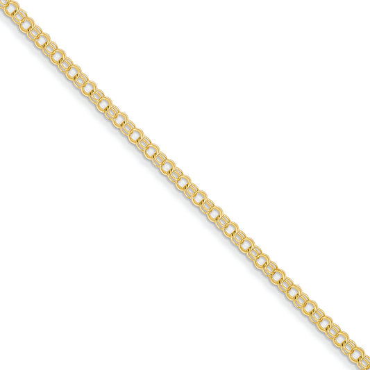 14K Gold 3mm Solid Double Link Charm Bracelet 8 Inches