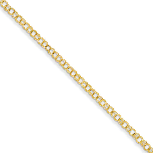 14K Gold 3.5mm Solid Double Link Charm Bracelet 7 Inches