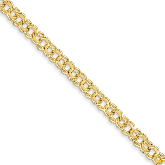 14K Gold 7in 5.5mm Solid Double Link Charm Bracelet 7 Inches