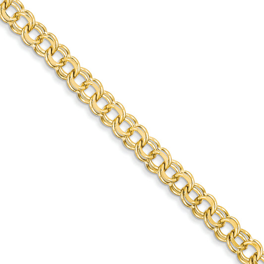 14K Gold 7in 6.5mm Solid Double Link Charm Bracelet 7 Inches