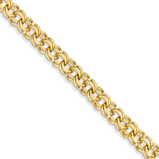 14K Gold 7in 7.5mm Solid Double Link Charm Bracelet 7 Inches