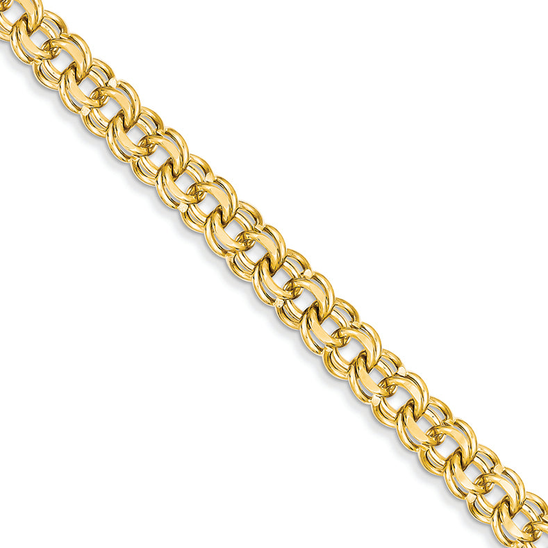 14K Gold 8in 7.5mm Solid Double Link Charm Bracelet 8 Inches