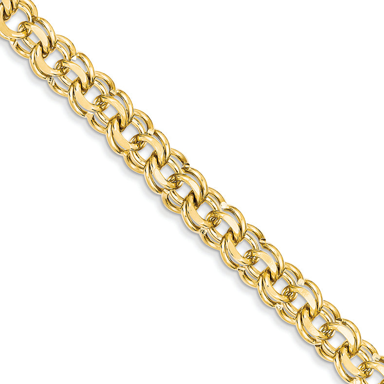 14K Gold 7in 8.5mm Solid Double Link Charm Bracelet 7 Inches