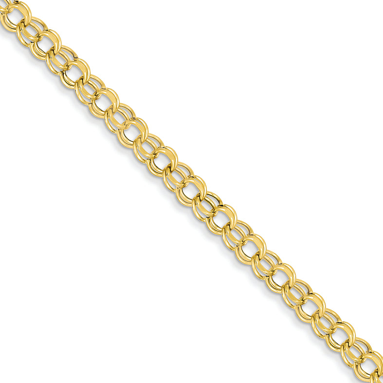 14K Gold 7in 5.5mm Hollow Double Link Charm Bracelet 7 Inches