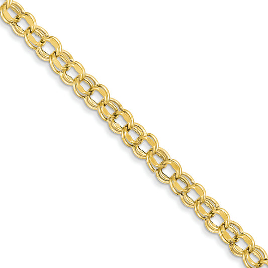 14K Gold 7in 6.5mm Hollow Double Link Charm Bracelet 7 Inches