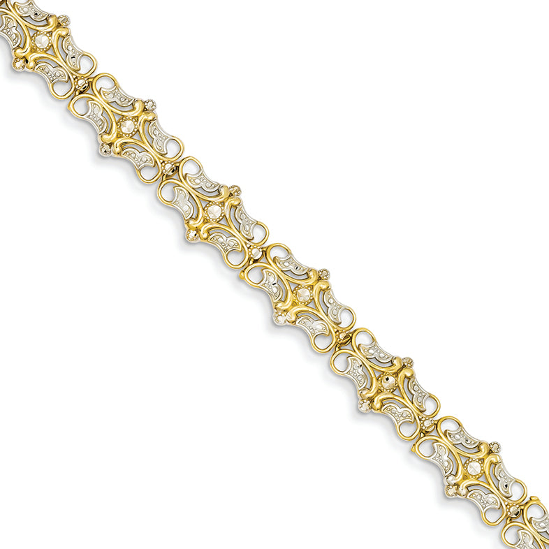 14K Gold Rhodium D/C Fancy Bracelet 7 Inches