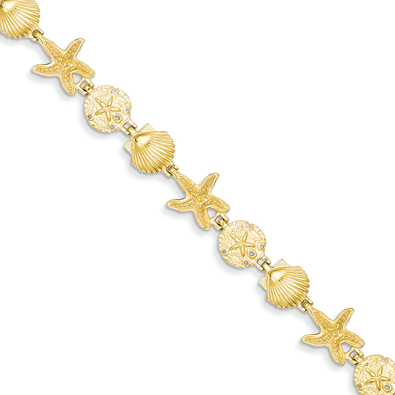 14K Gold Seashell Theme Bracelet 7.5 Inches