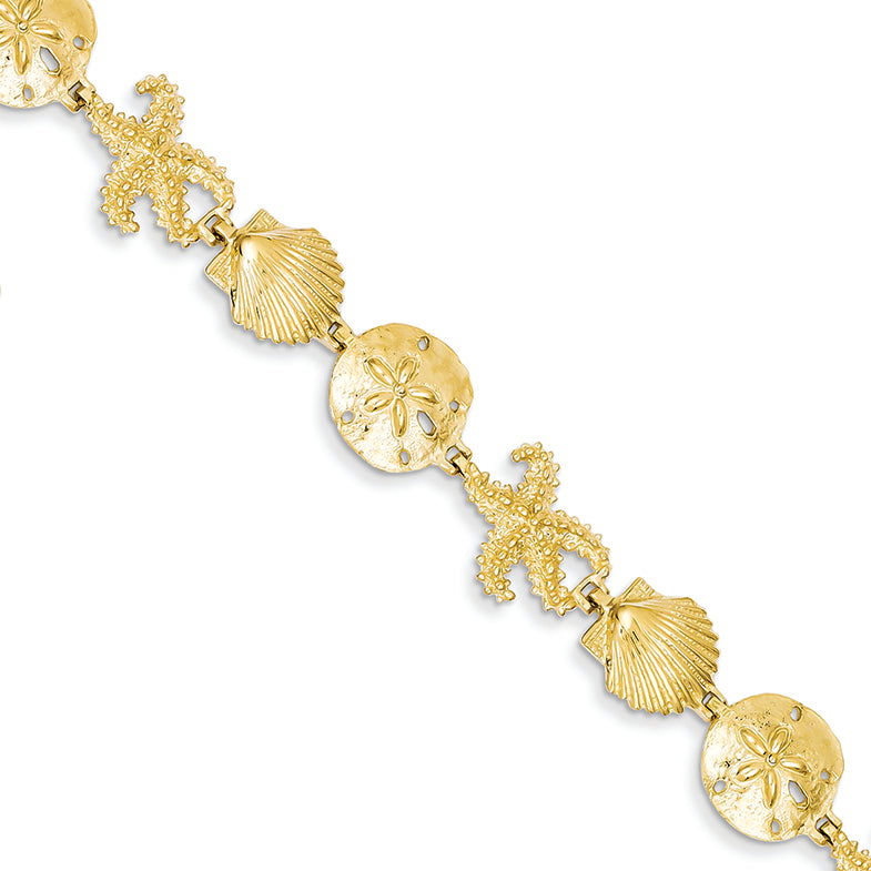 14K Gold Seashell Theme Bracelet 7.25 Inches